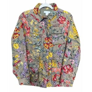 H&M Floral Utility Jacket Khaki Cotton Women's Size 4